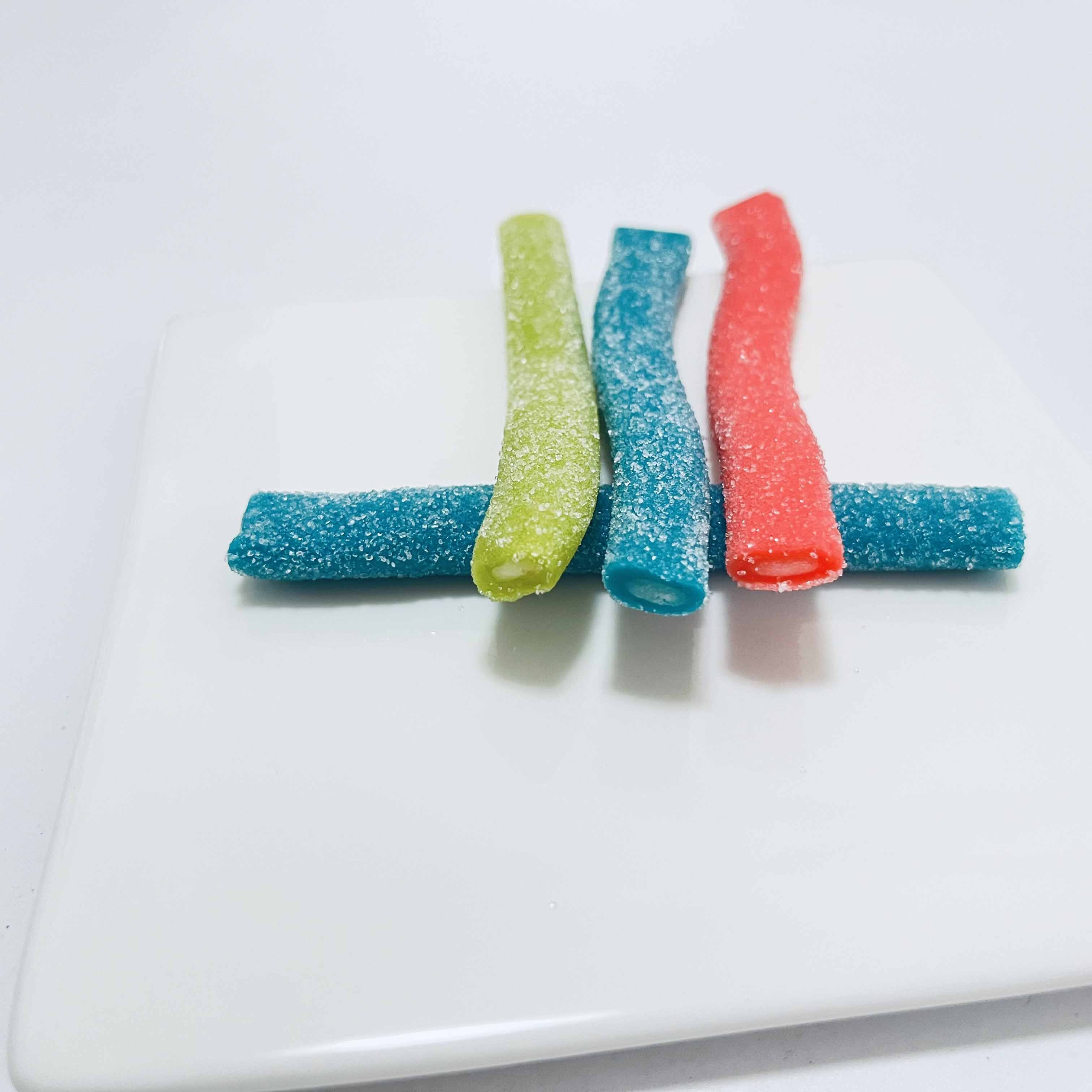 Customized Private Label Chewy sour liquorice candy Jam Filled Strips Colorful Rainbow gummy candy manufacturer