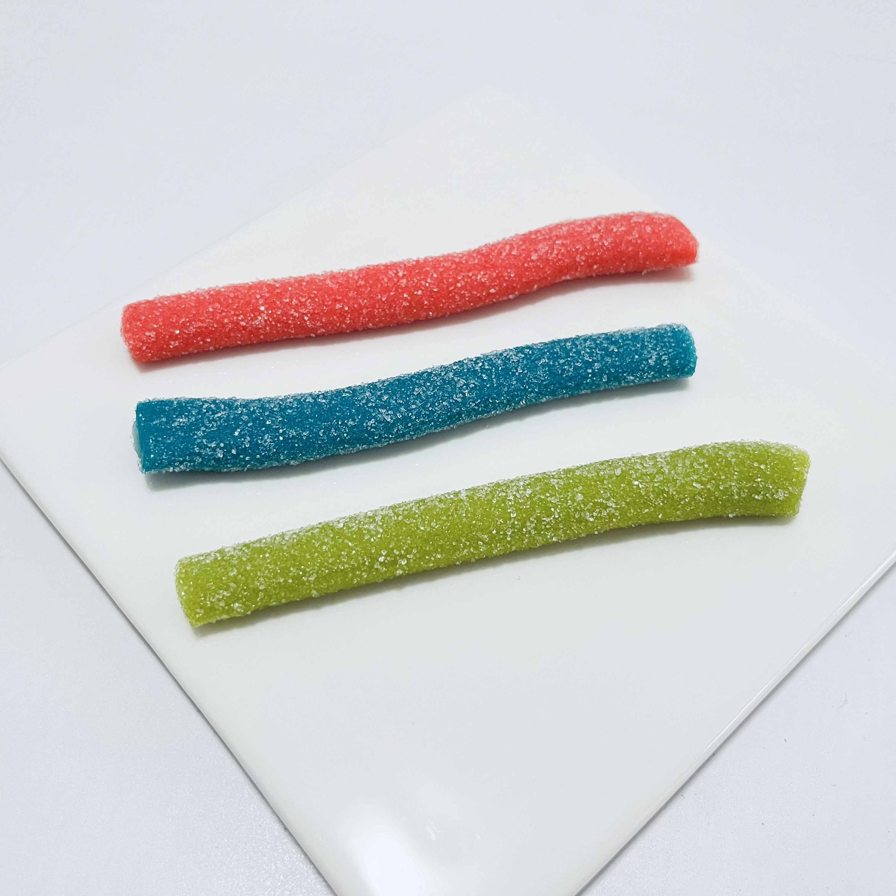 Customized Private Label Chewy sour liquorice candy Jam Filled Strips Colorful Rainbow gummy candy manufacturer