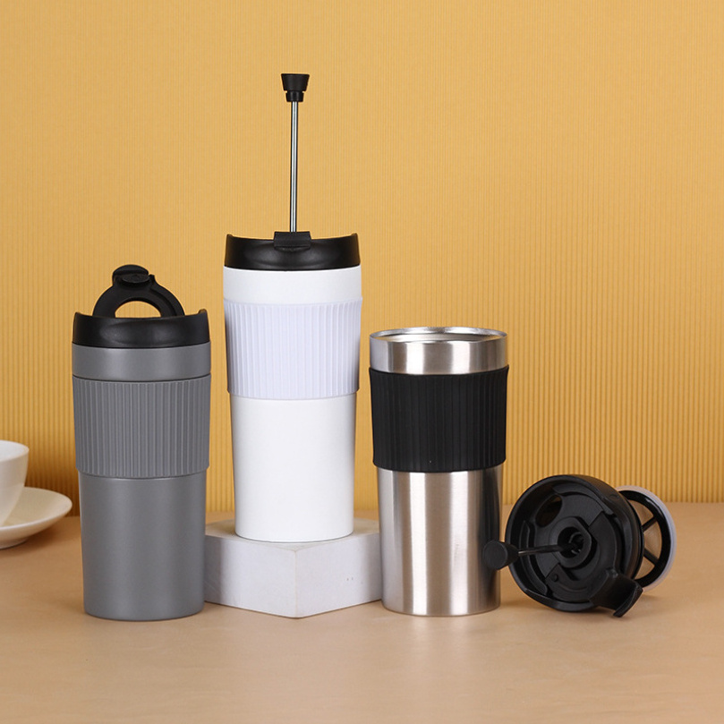 16oz Stainless Steel Vacuum Insulated Coffee Maker Travel Mug Portable Hand Brew Tea and Coffee Press Tumbler Cup