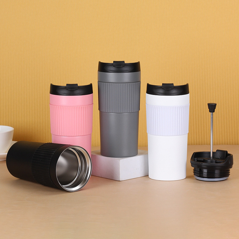 16oz Double Wall Stainless Steel Vacuum Insulated  Travel Tumbler Thermos Press Coffee Cup French Press Coffee Mug