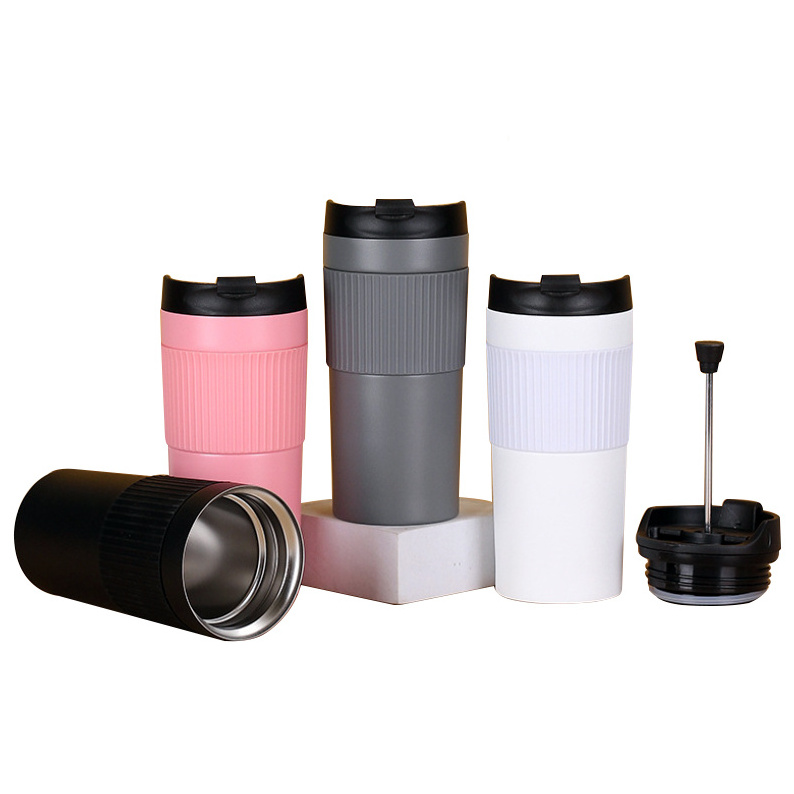 16oz Stainless Steel Vacuum Insulated Coffee Maker Travel Mug Portable Hand Brew Tea and Coffee Press Tumbler Cup