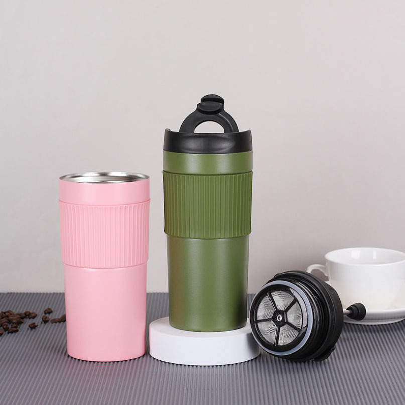 Hot Stainless Steel Coffee Tumbler Cups 12 oz Insulated  Double Wall Portable Travel French Press