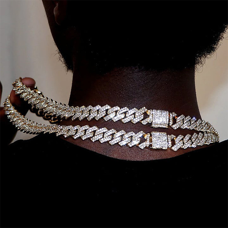 High Quality Cuban Hip Hop Jewelry 8-20mm 925 Sterling Silver VVS Miami Moissanite Diamond Iced Out Cuban Link Chain Necklace