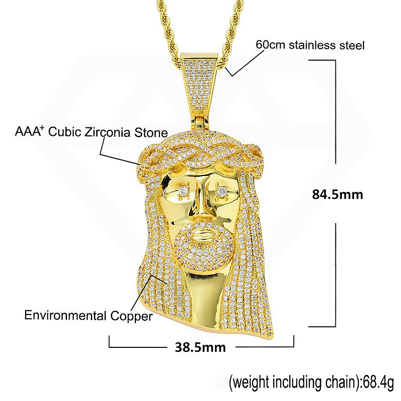 Brass Jesus Pendant Custom Iced Out Pendant Hip Hop Jewelry CZ Diamond Brass Zircon Jesus  Pendant