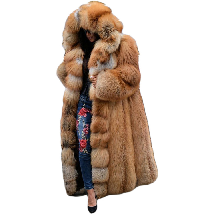 2023 Newest Design Women Fox Fur High Quality Genuine Jacket Thick Jackets 5xl Plus Size Long Winter Warm Overcoats