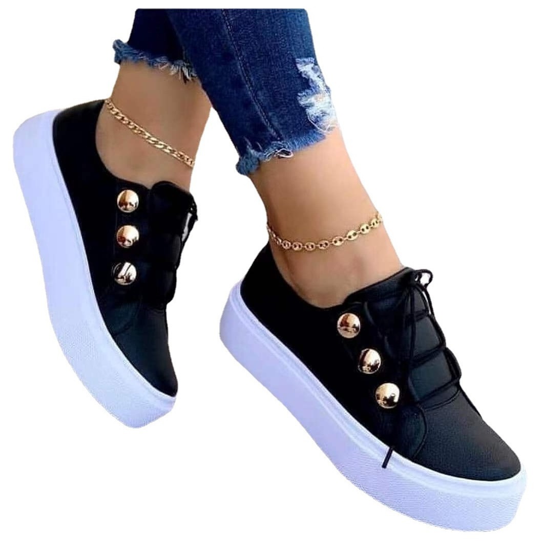 2023 Wholesale Lace Up Slip On Women Tennis Sneakers Ladies Thick Sole Casual Shoes Solid Color Flats Walking Style Shoes