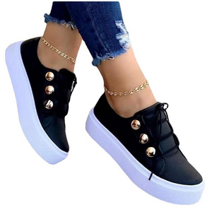 2023 Wholesale Lace Up Slip On Women Tennis Sneakers Ladies Thick Sole Casual Shoes Solid Color Flats Walking Style Shoes