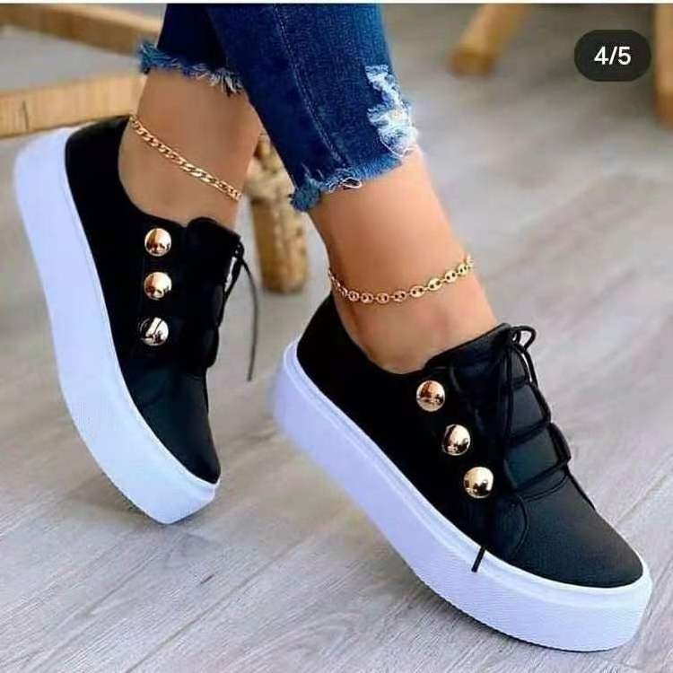 2023 Wholesale Lace Up Slip On Women Tennis Sneakers Ladies Thick Sole Casual Shoes Solid Color Flats Walking Style Shoes