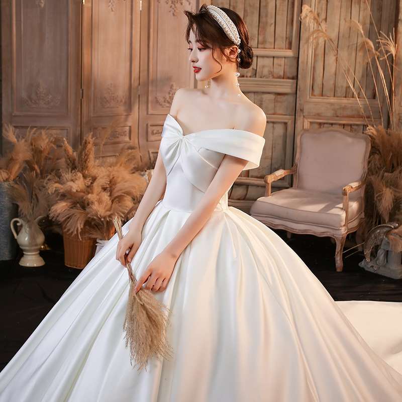 Dropshipping 2022 Wholesale French Off Shoulder Satin Wedding Bridesmaid Dresses Wedding Dress Bridal Gown