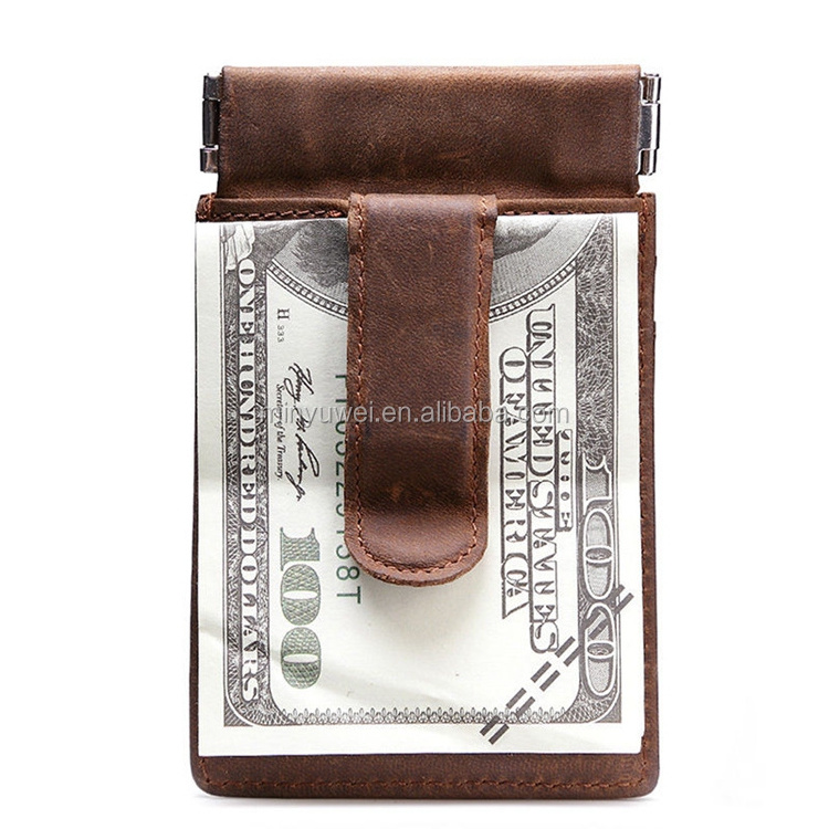 crazy horse leather Card Holder Coin Pocket Wallet Magnet Money Clip coin pouch