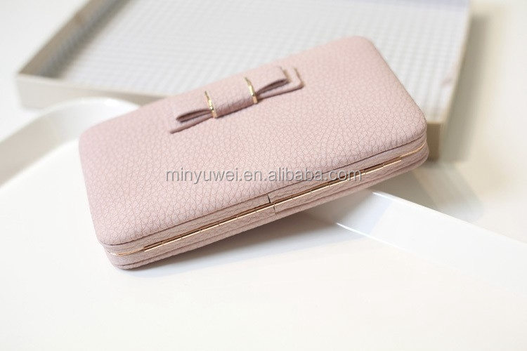 guangzhou Pink  PU leather women metal frame wallet clutch with mobile holder