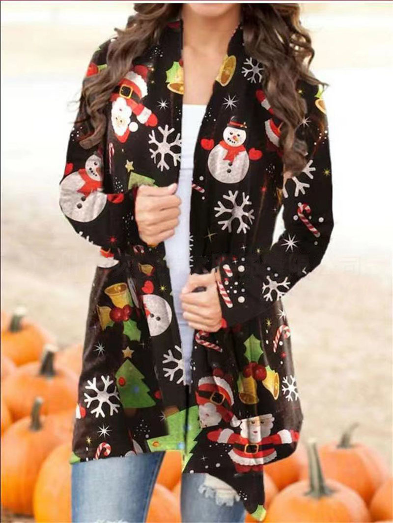 Wholesale Women's Halloween Cardigan Printed Knitting Long Sleeve Front Cardigan Sweater Knitting Coat Pumpkin Cat Christmas