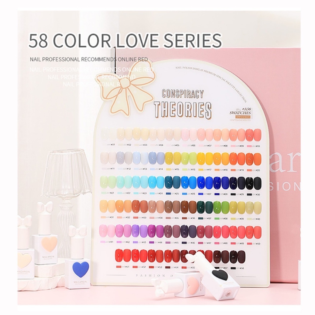 Nail Supplier 58 colors Gel Nail Polish OEM Heart Bottle Nail Gel UV/LED Professional 144 Colors Set With Color Display