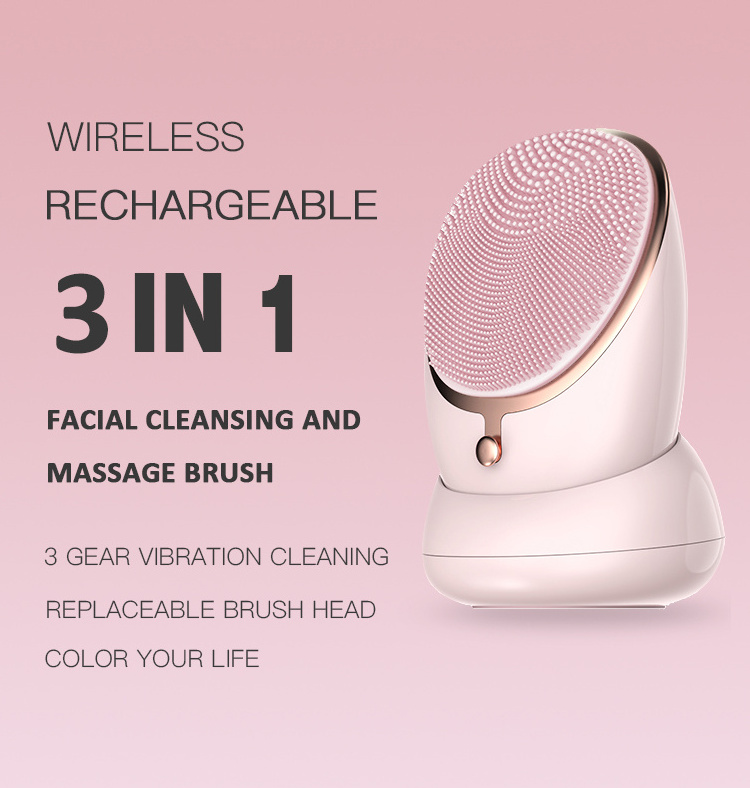 MIQMI 3 in 1 facebrush electric heated silicone sonic face wash brosse visage cepillo facial cleansing cleaner brush cleanser