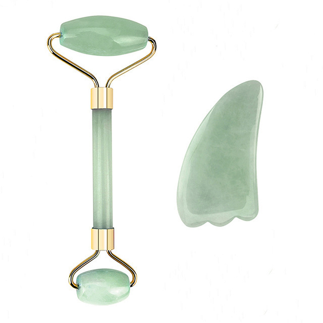 Anti Aging Facial Massager Rodillo Facial Roller Gua Sha Natural Jade Stone Face Roller Massager Tools Set