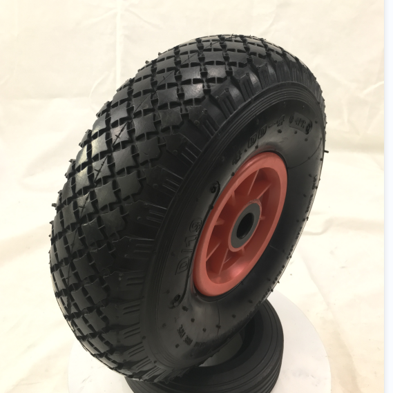 11inch 4.00-4 rubber pneumatic wheel with red  plastic rim  for hand truck