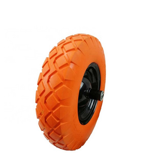 16" Flat Free  Wheelbarrow Tire Solid pu foam wheel 5/8 Axle For Cart Wagon 4.80/4.00-8