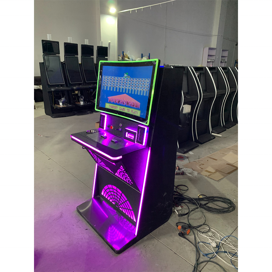 Newest $1-$100 Bill Validator Coin POG 27 Inches Touch Screen Curve Standup Cabinet Skill Game Machine with Dual Bash Buttons