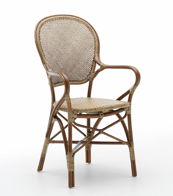 1960's Sika Design Classic Stacking Indoor French Bistro Rattan Dining Arm Chair For Restaurant