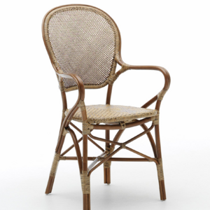 1960's Sika Design Classic Stacking Indoor French Bistro Rattan Dining Arm Chair For Restaurant