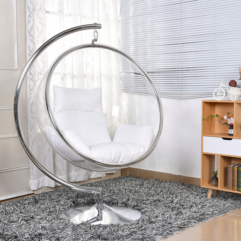 Golden Frame Transparent Hanging Chairs Swing Floor Stand Acrylic Bubble Chair For Living Room Bedroom