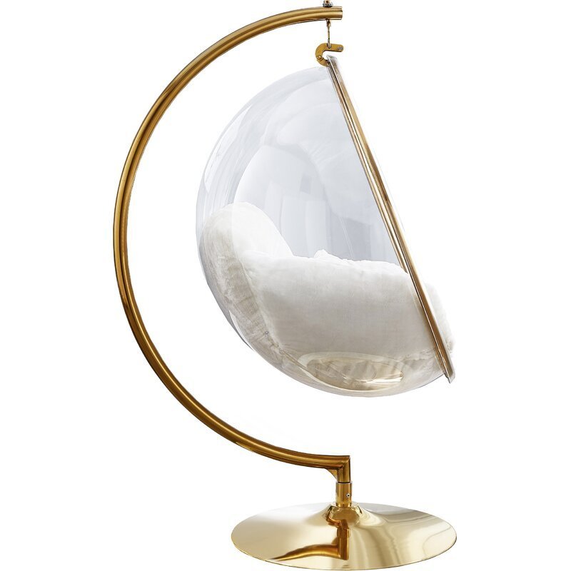 Golden Frame Transparent Hanging Chairs Swing Floor Stand Acrylic Bubble Chair For Living Room Bedroom