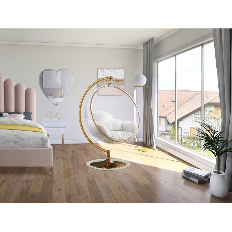 Golden Frame Transparent Hanging Chairs Swing Floor Stand Acrylic Bubble Chair For Living Room Bedroom