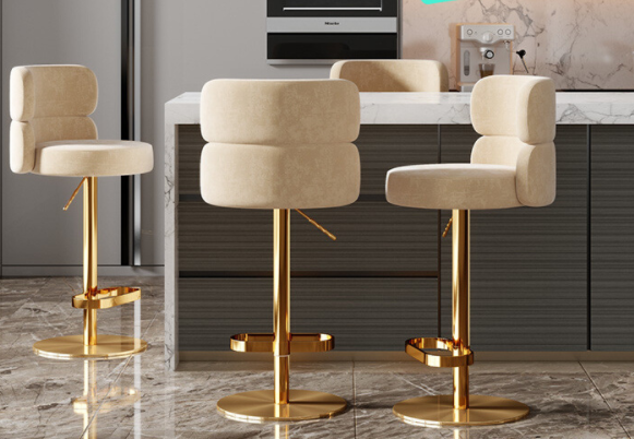 Luxury Bar Furniture Modern Bar Chair Stainless Steel Velvet Upholstery Swivel Bar Stool For Home Commercial