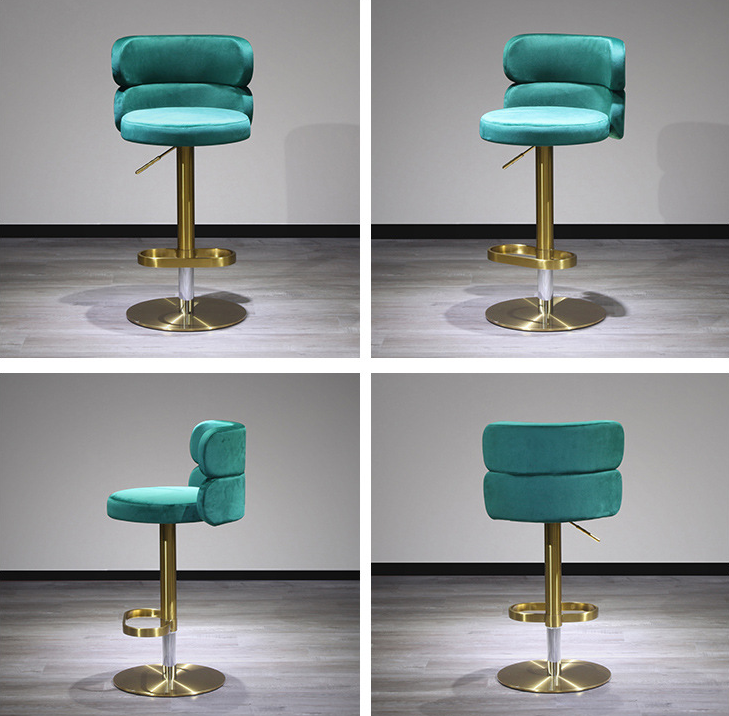 Luxury Bar Furniture Modern Bar Chair Stainless Steel Velvet Upholstery Swivel Bar Stool For Home Commercial