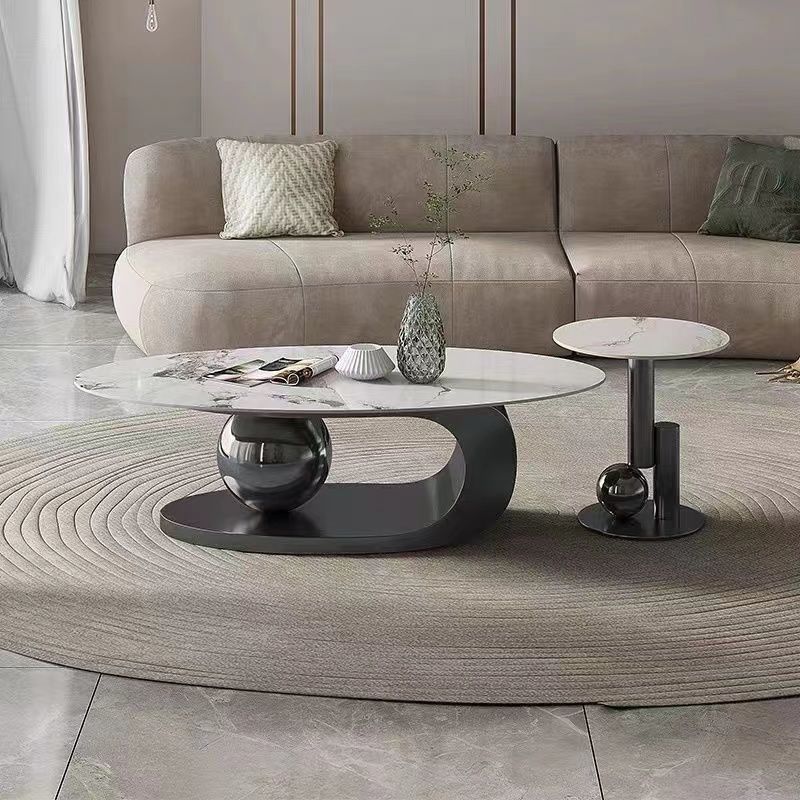 2023 High Quality Luxury Gold Stainless Steel Coffee Table Set Oval Marble Center Table End Table For Home Hotel