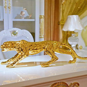 Resin Handicraft Office Decoration Living Room Creative Gift Hallway Console Ornaments Oversize Gold Leopard Decor