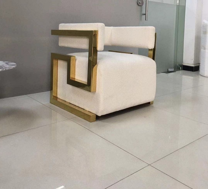 Luxury Living Room Gold Stainless Steel Accent Chair Faux Fur Upholster Lounge Chair For Hotel Home