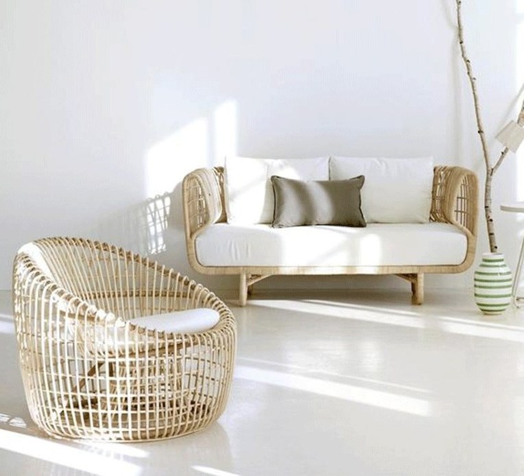 Nordic Indoor Rattan Sofa Living Room Furniture Villa Cafe Restaurant Curved Rattan Loveseat Sofa