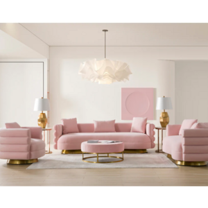 Wholesales Luxury Living Room Sofa Set Gold Stainless Steel Loveseat Pink Velvet Couch For Hotel Home