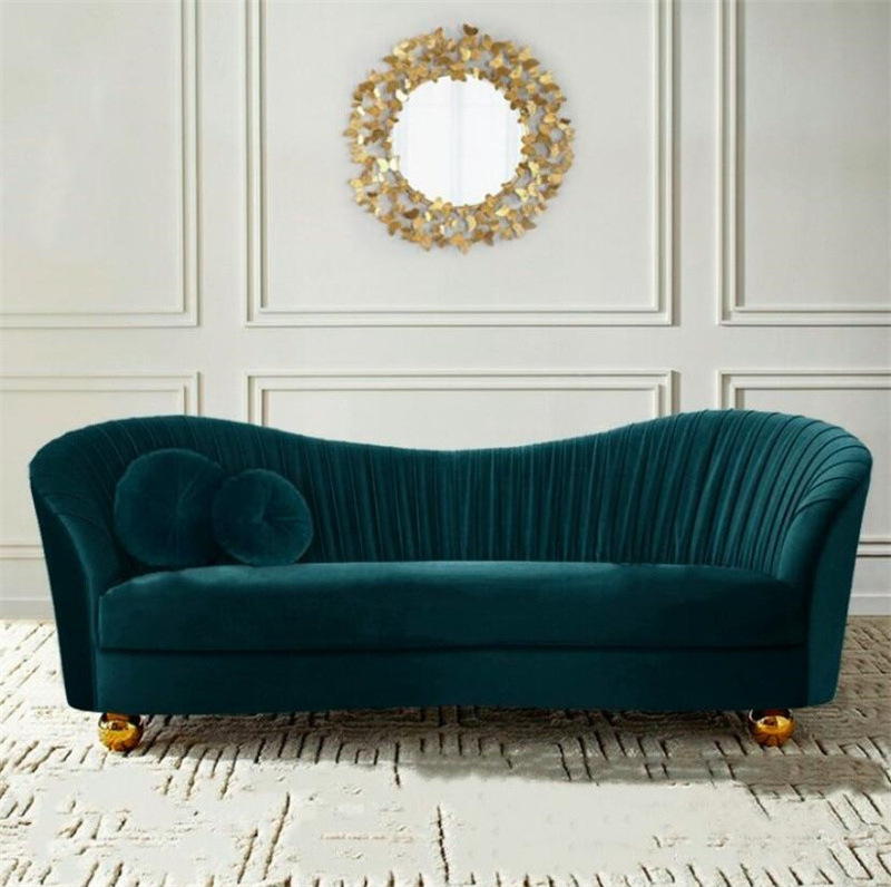 2023 Modern Luxury Emerald Green Crease Velvet Tufted Upholstered Sofa Set 1+2+3 High Quality Curved Living Room Sofas for Home