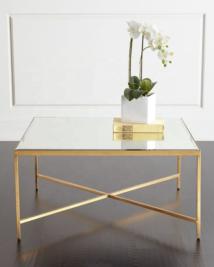 Modern Metal Gold Rectangle Mirrored Glass Top Coffee Table Center Table For Home Hotel Reception Room Furniture