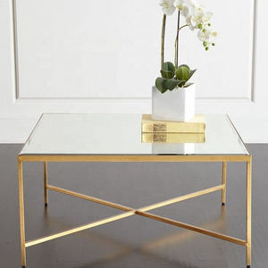 Modern Metal Gold Rectangle Mirrored Glass Top Coffee Table Center Table For Home Hotel Reception Room Furniture