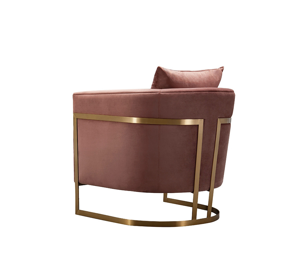 Modern Luxury Hot Sales Brushed Gold Stainless Steel Blush Pink Velvet Armchair Hotel Oversize Upholstered Lounge Chair for Home