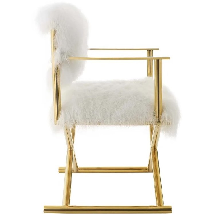 Luxury Design Living Room Chairs Golden or Silver Stainless Steel Legs Accent Chair Faux Fur Armchair For Home Office