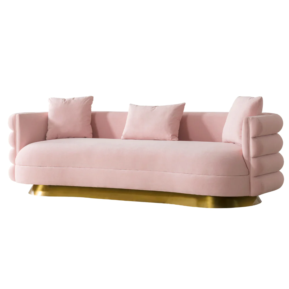 Wholesales Luxury Living Room Sofa Set Gold Stainless Steel Loveseat Pink Velvet Couch For Hotel Home