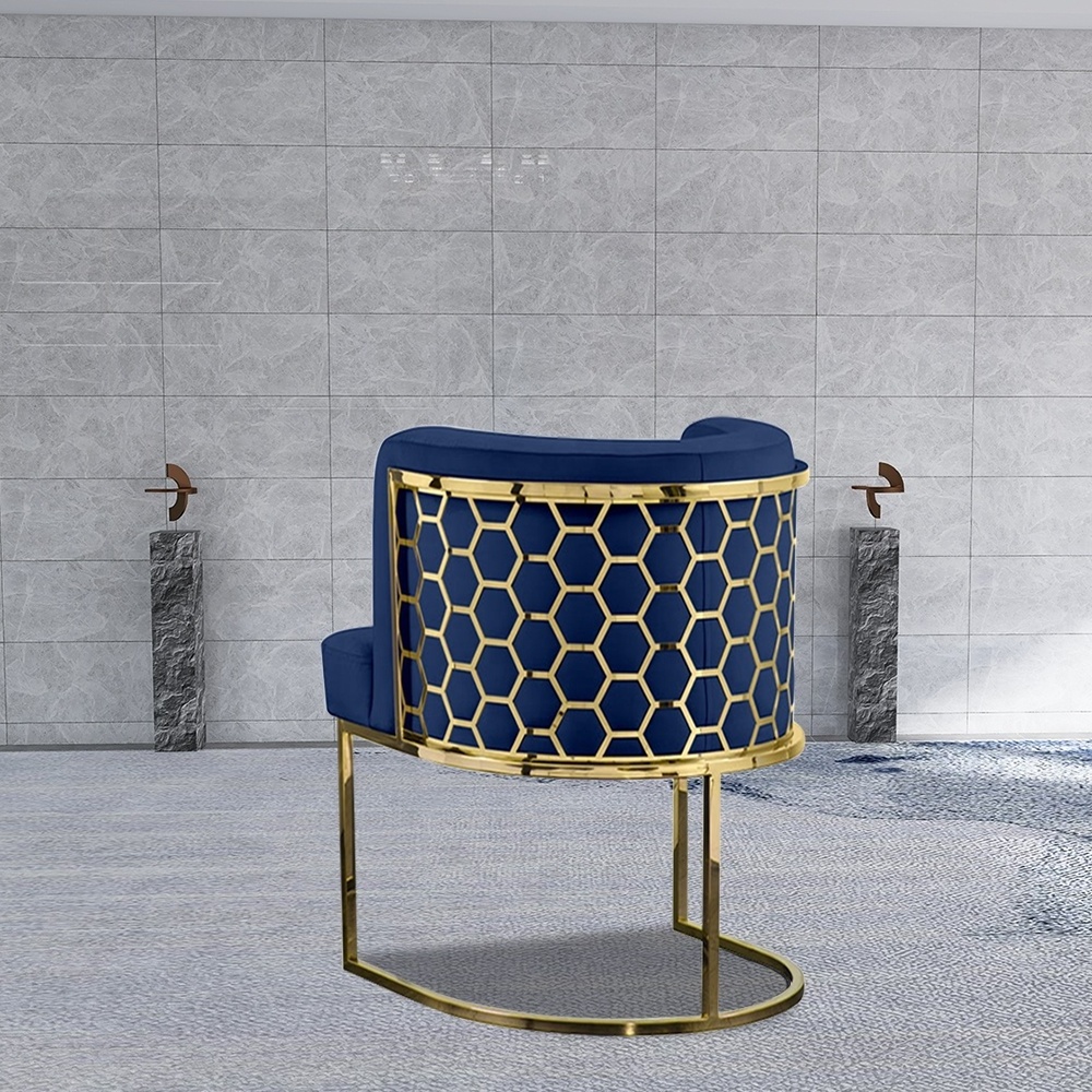 Unique Dining Chair With Laser Cutting Behind Upholstered Navy Blue Velvet Dining Chair for Restaurant