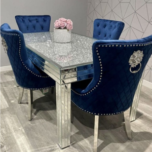 Sparkle Silver Mirrored Rectangle Dining Table  4 Legs Crushed Diamond Top Dining Room Furniture