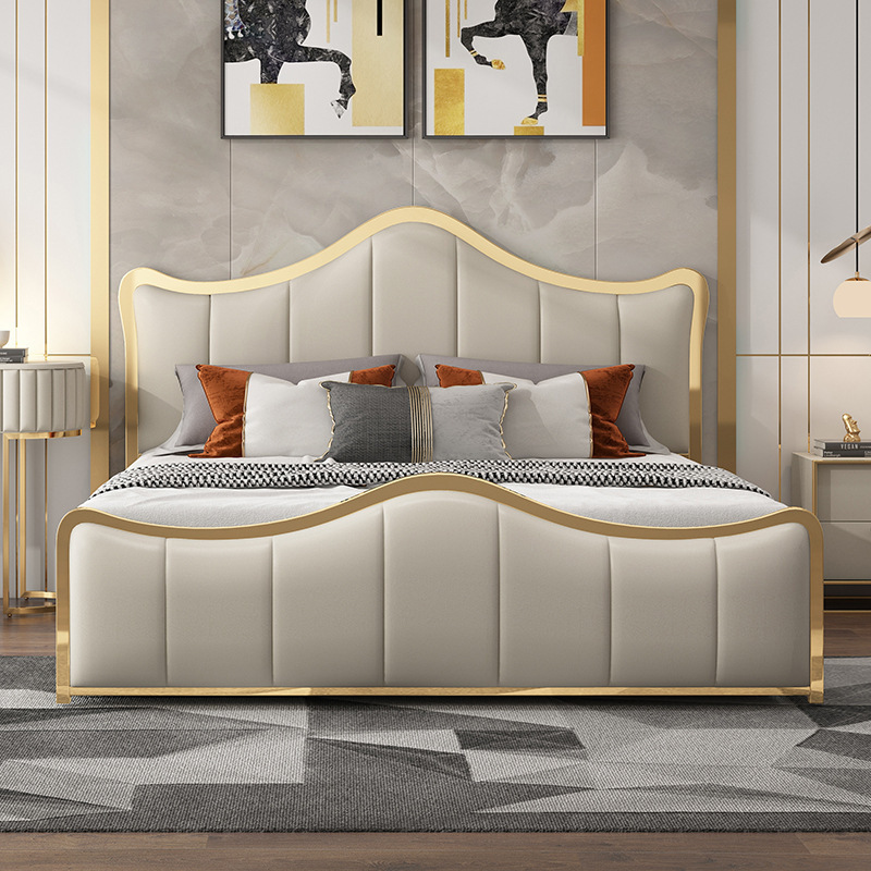 Modern Stainless Steel Frame Queen King Size Bed PU Leather Upholstered Platform Solid Bed Frame For Home Hotel Furniture