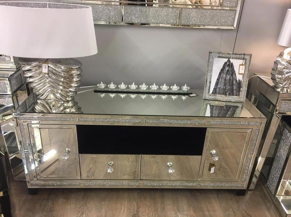 Sparkly Crushed Diamond Mirrored Console Table Living Room Furniture TV Bench