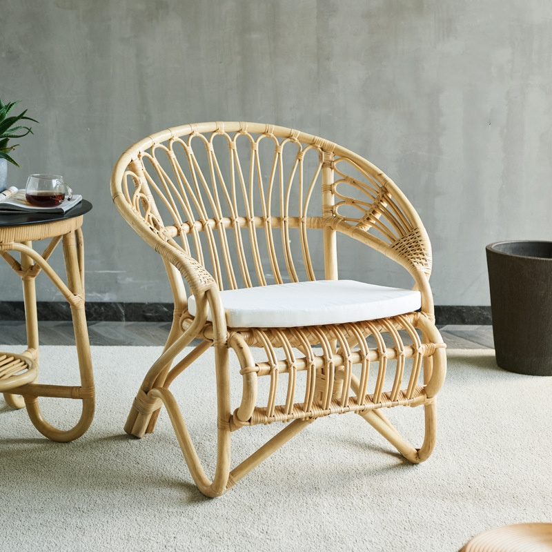 Nordic Natural Real Rattan Chair Balcony Leisure Chair Home Bamboo Chair For Home Cafe Party