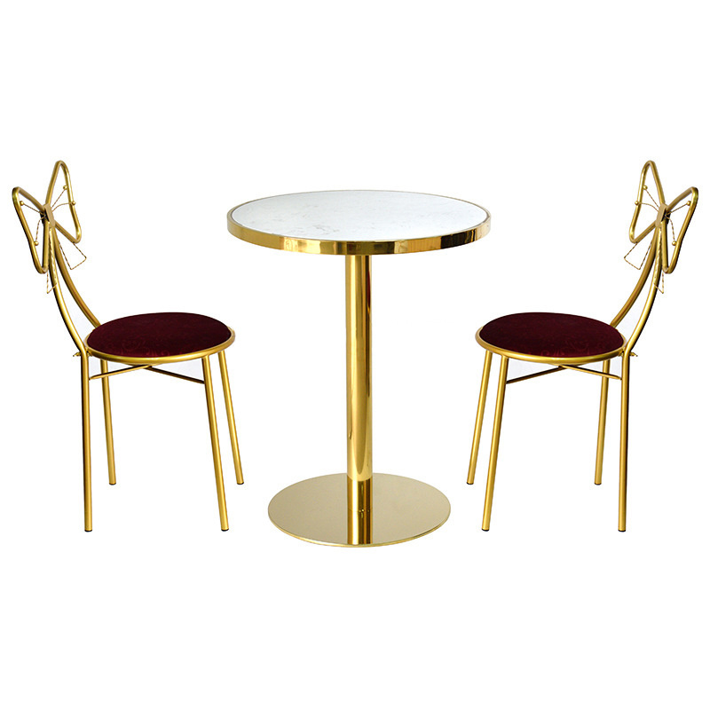 Modern Stainless Steel Plating Gold Hotel Round Marble Top End Table