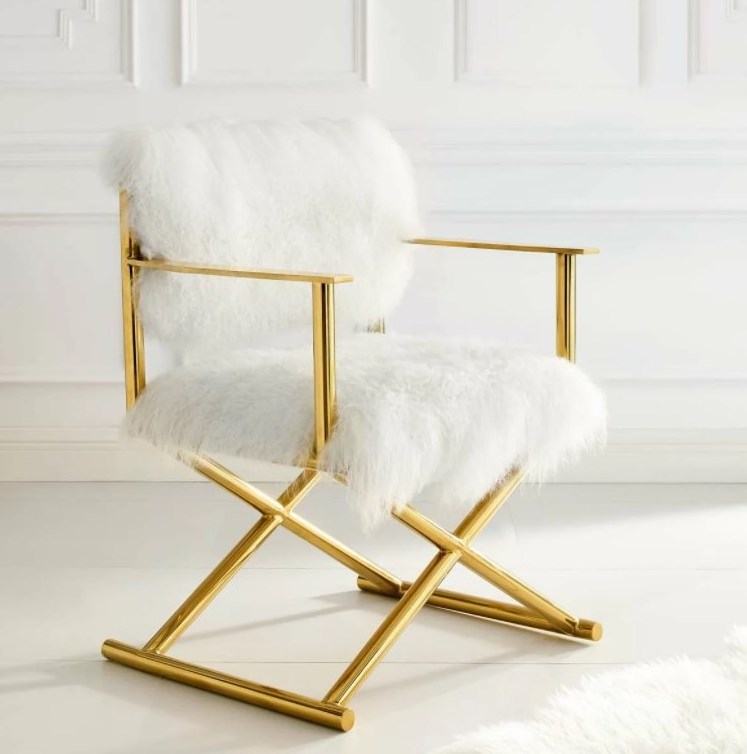 Luxury Design Living Room Chairs Golden or Silver Stainless Steel Legs Accent Chair Faux Fur Armchair For Home Office