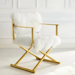 Luxury Design Living Room Chairs Golden or Silver Stainless Steel Legs Accent Chair Faux Fur Armchair For Home Office