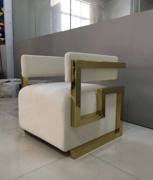 Luxury Living Room Gold Stainless Steel Accent Chair Faux Fur Upholster Lounge Chair For Hotel Home