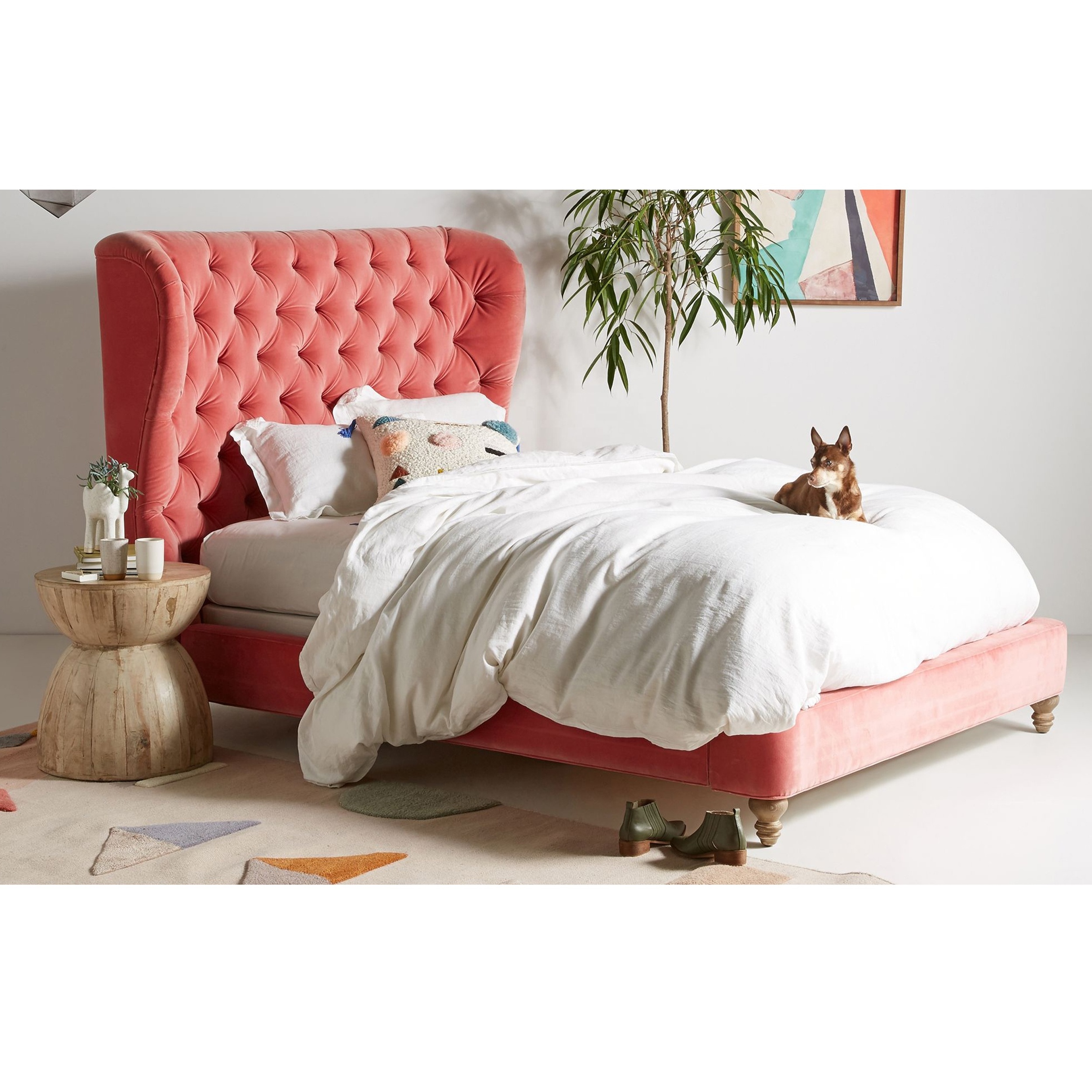 Upholstered Tufted Winging Bed Ttufting Buttons Bed, Twin Full Double Queen King Size